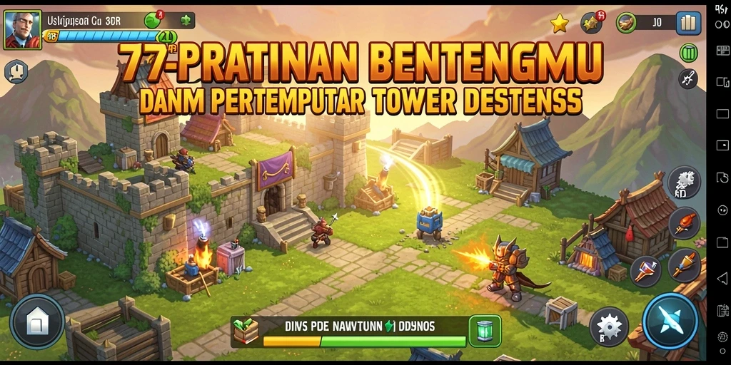 Screenshot gameplay 77RP menampilkan aksi menara pertahanan yang epik.