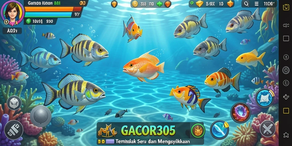 Screenshot gameplay GACOR305 menampilkan aksi menembak ikan yang seru.