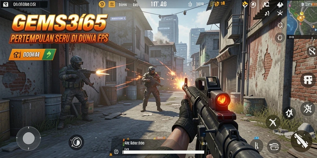 Screenshot GEMS365 menampilkan aksi gameplay FPS yang mendebarkan.