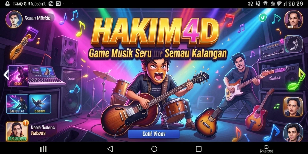 Tampilan screenshot utama HAKIM4D menunjukkan gameplay musik yang interaktif dan seru.