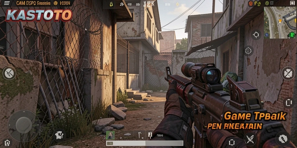 Tangkapan layar gameplay KASTOTO di arena pertempuran TPS.