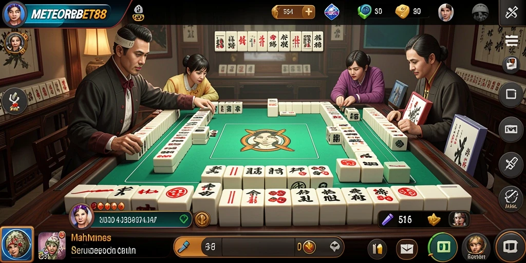 Tampilan antarmuka <strong>METEORBET88</strong> saat permainan Mahjong berlangsung.