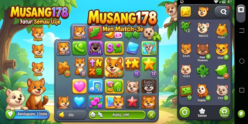 Screenshot gameplay MUSANG178 menampilkan aksi seru Match-3.