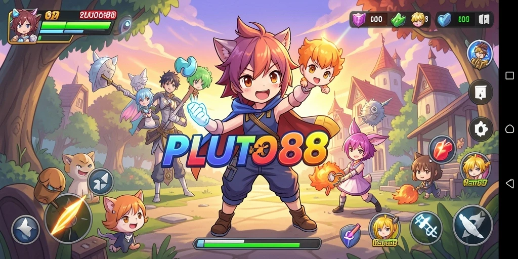 Tampilan gameplay <strong>PLUTO88</strong> yang menampilkan pertempuran epic karakter anime.