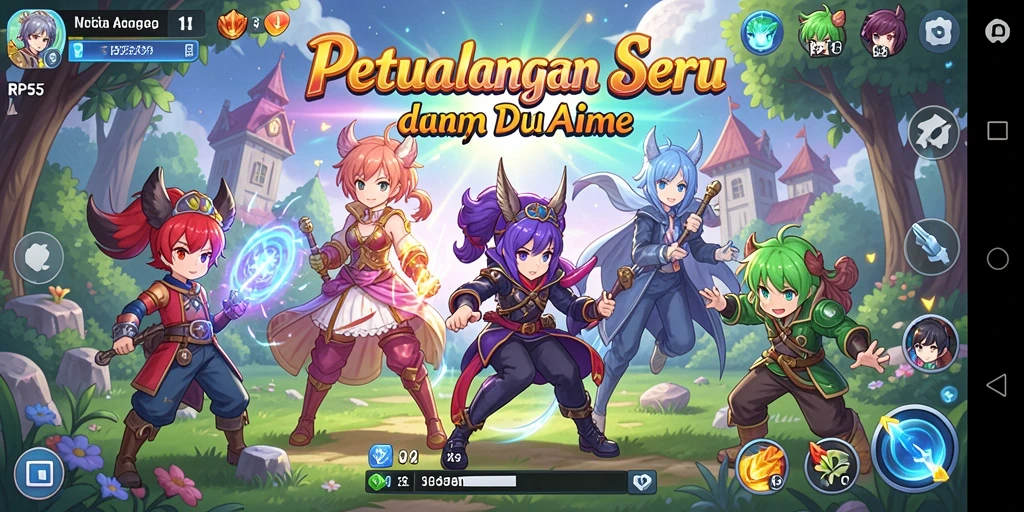 Screenshot utama gameplay RP55 yang menunjukkan aksi dinamis karakter Anime.
