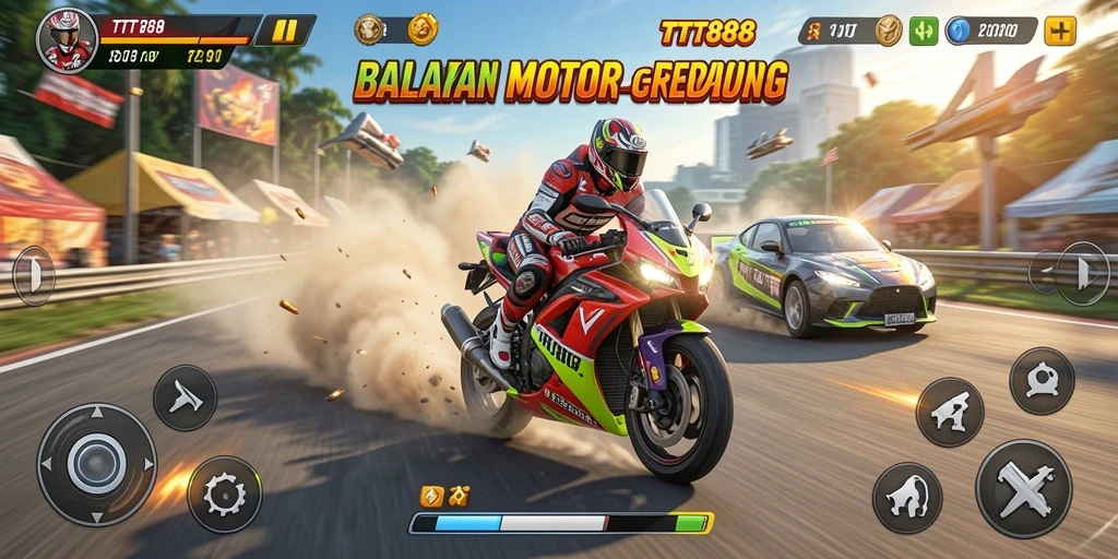 Gameplay seru TTT888 dengan balapan motor yang mendebarkan.