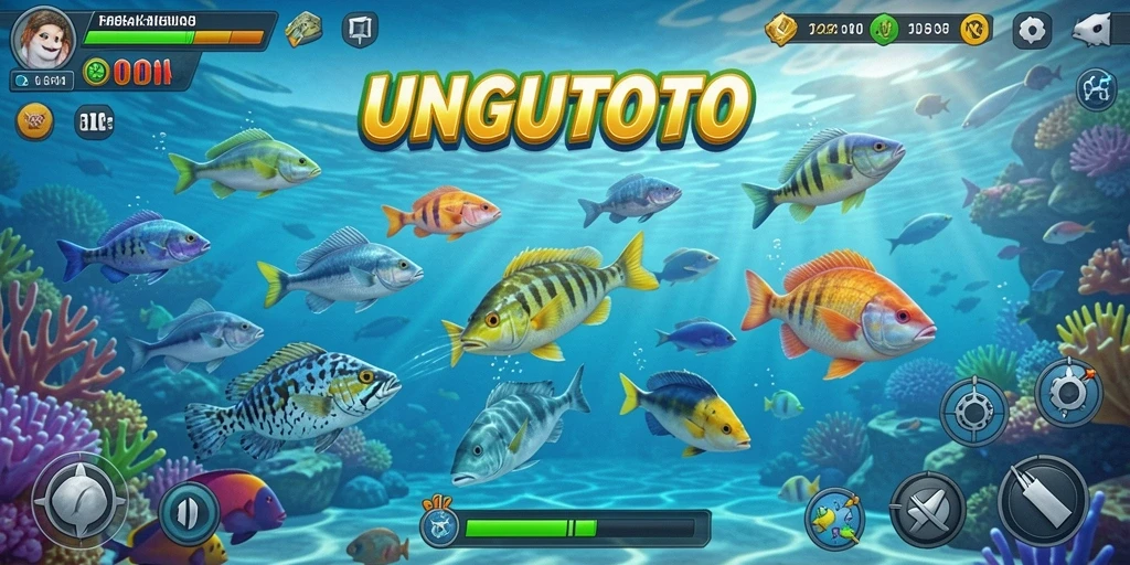 Screenshot gameplay UNGUTOTO menampilkan aksi seru menembak ikan.